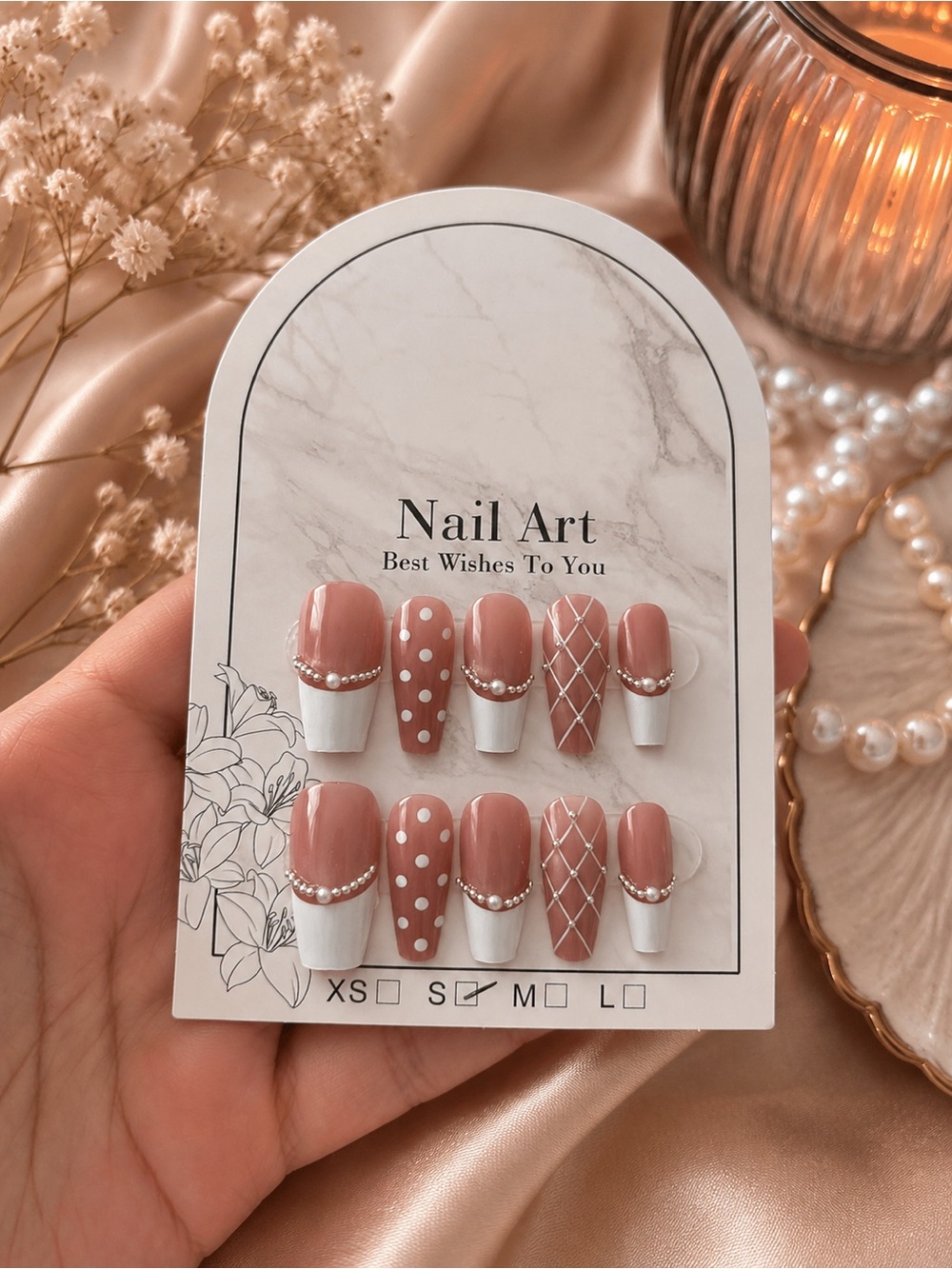 Dusty Rose Natural Mauve Pearl French Press-On Nail Set - Nail Care